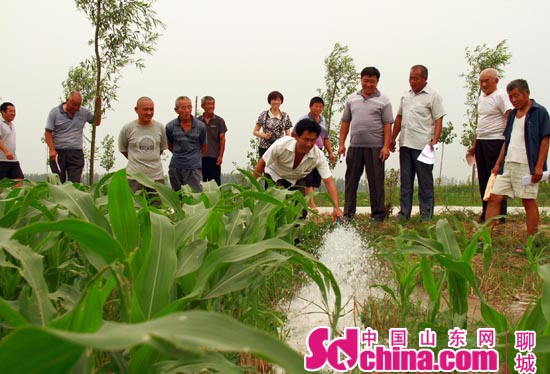 農民看著灌溉水流出，紛紛拍手叫好